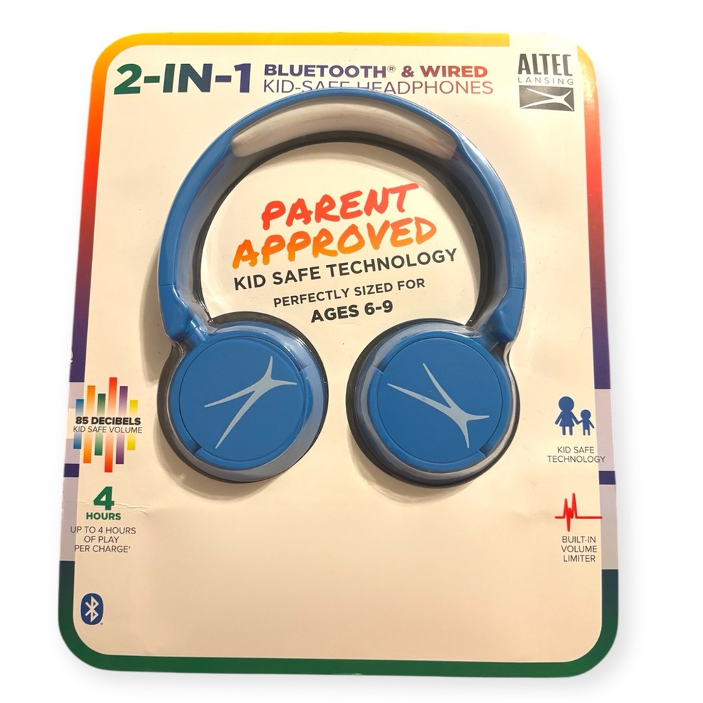 New Altec Lansing Kid Safe 2-in-1 Bluetooth and Wired Headphones (Blue)